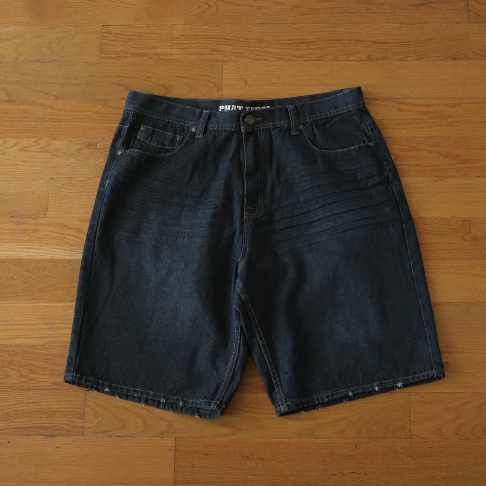 Phat Farm Denim Shorts Mens Blue Baggy Streetwear Y2K Size 36 Jorts Hip-Hop Rap